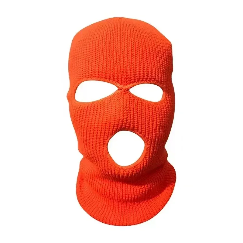 Orange three opening knit face covering with an extended neck